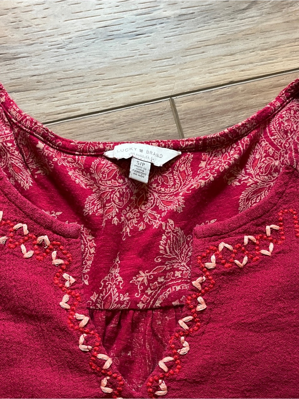 Lucky Brand Deep Pink Embroidered Scoop-Neck Tunic